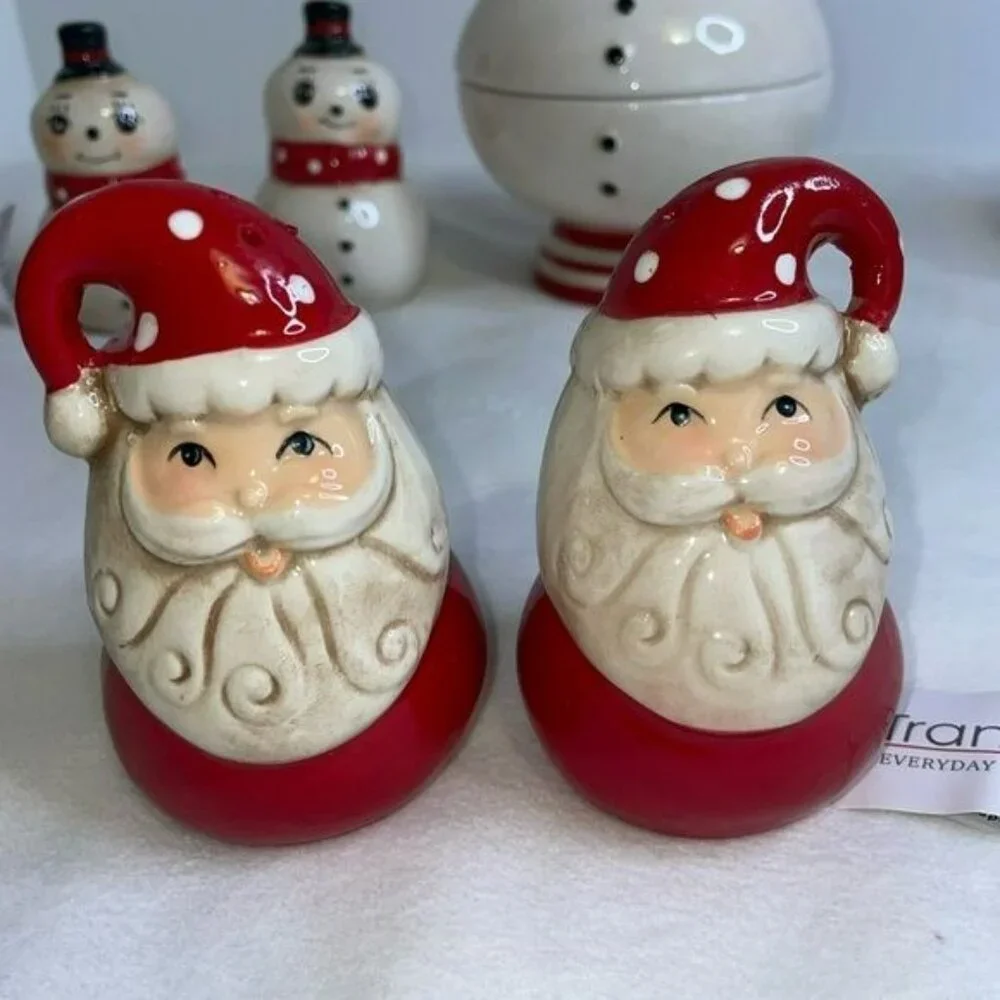 Johanna Parker Santa & Snowman Ceramic Salt & Pepper Shakers & Candy Dishes